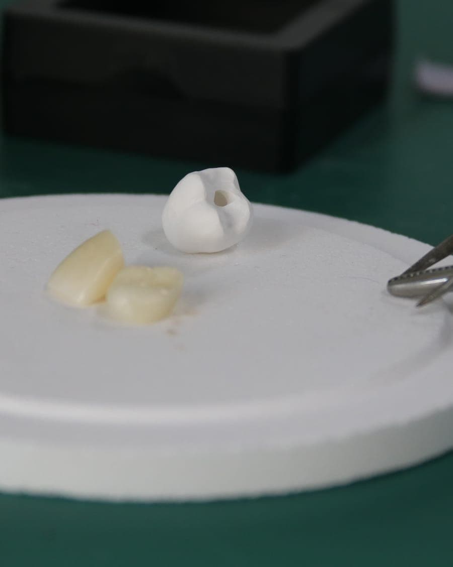 Couronnes en zircone sur un plateau de frittage